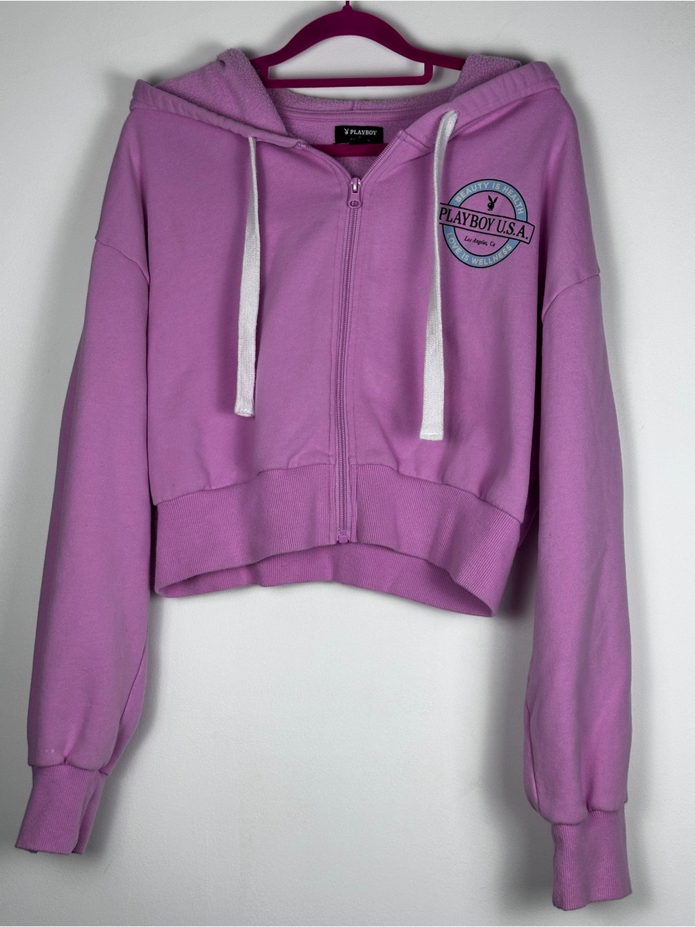 Playboy by PacSun Pink Cropped Zip Up Hoodie Women’s Small Y2K